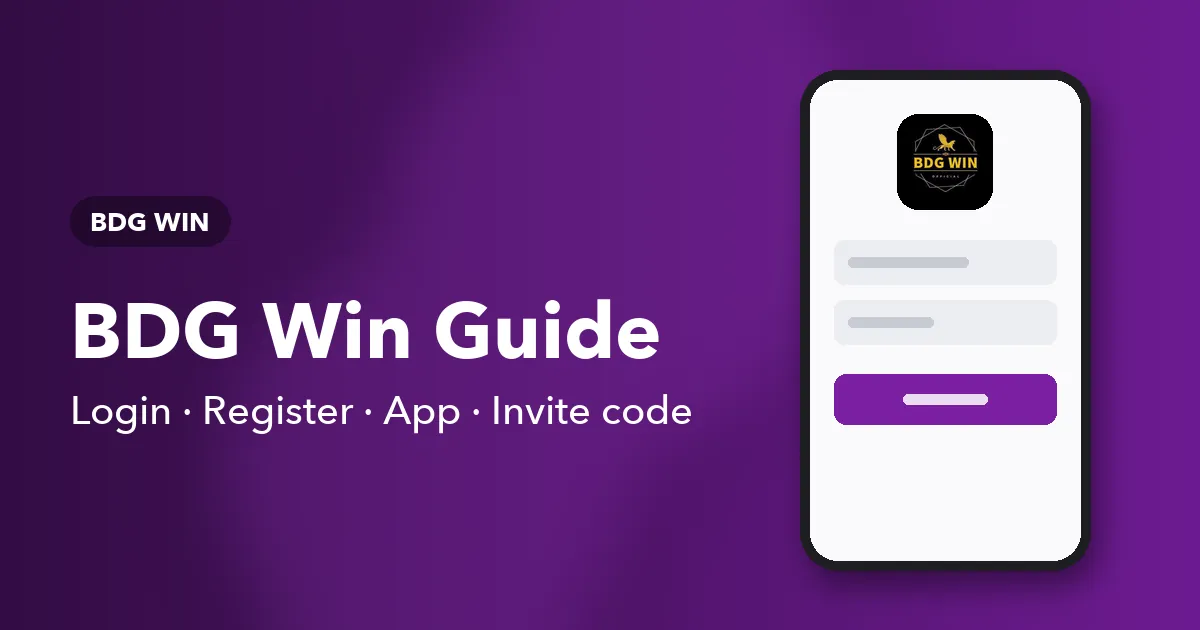 Banner reading BDG Win Guide with the four topics login, register, app and invite code