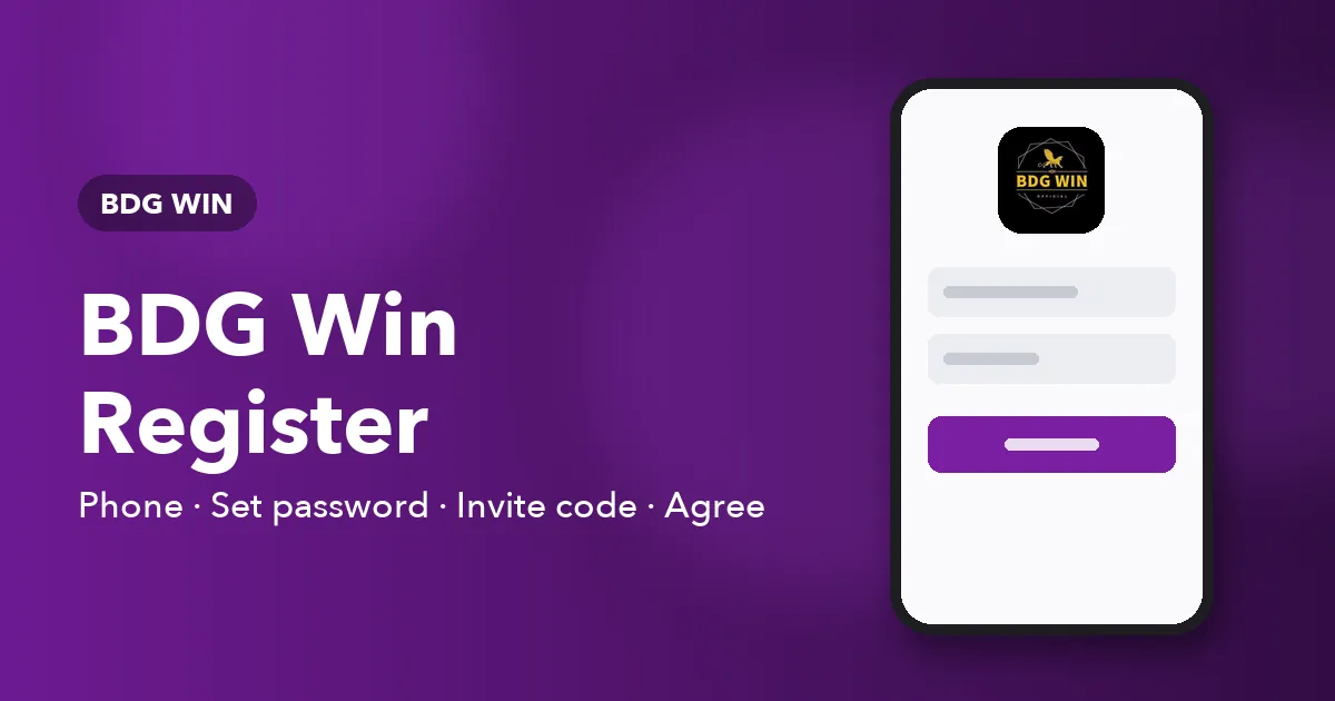 Banner titled BDG Win Register listing the sign-up form fields